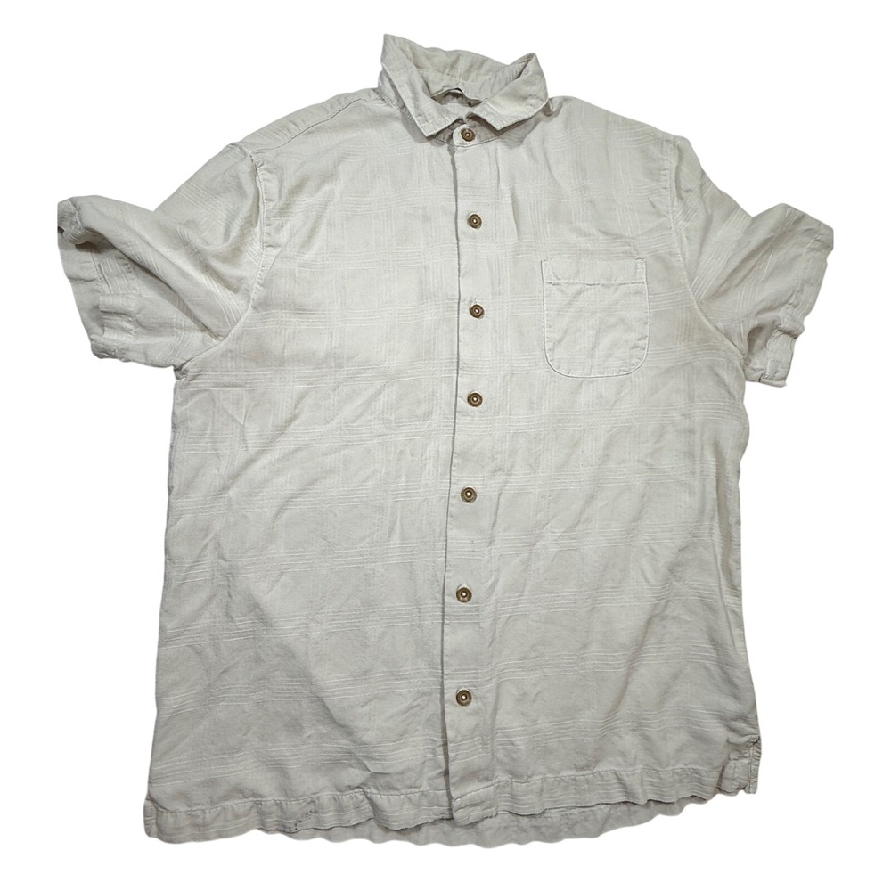 Paradise Collection Silk Shirt‎ Mens Sz Large Button Up Short Sleeve Beige Plaid